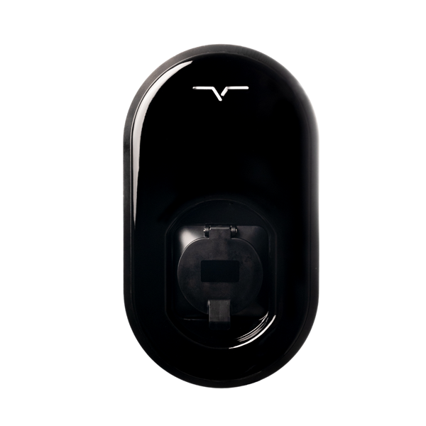 VCHRGD Seven Pro 7.4kW untethered electric vehicle charger, sleek black design with charging socket, featured in EV charger installation services by Downlight Electrical.